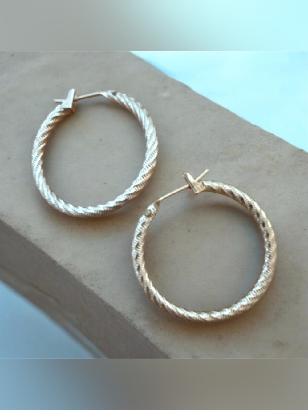 Vintage Monet Silver-Tone Diamond-Cut Twisted Hoop Earrings (lightweight)